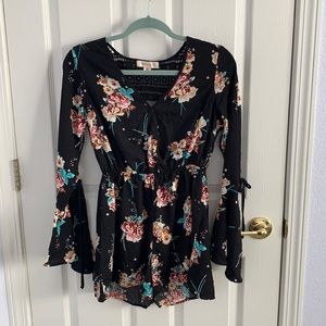 Black Floral Long Sleeve Romper